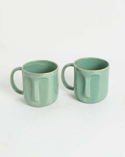 Beautiful Green Shade Ceramic Face Mug | Set of 2 | 4 x 5 inches | 300ml