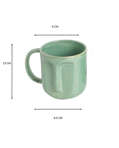 Beautiful Green Shade Ceramic Face Mug | Set of 2 | 4 x 5 inches | 300ml