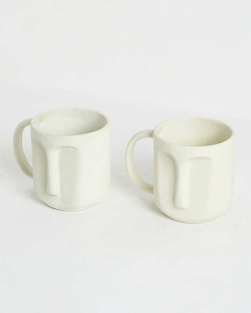 Premium Build White Shade Ceramic Face Mug | Set of 2 | 4 x 5 inches | 300ml