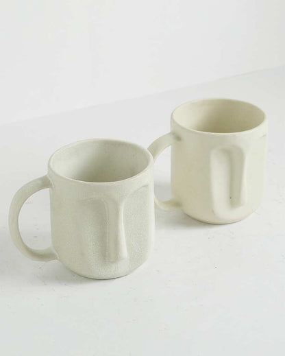 Premium Build White Shade Ceramic Face Mug | Set of 2 | 4 x 5 inches | 300ml