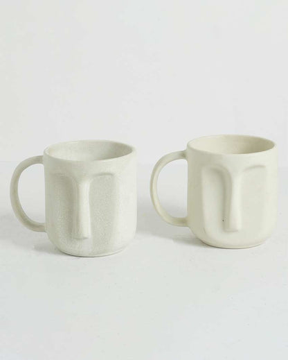 Premium Build White Shade Ceramic Face Mug | Set of 2 | 4 x 5 inches | 300ml