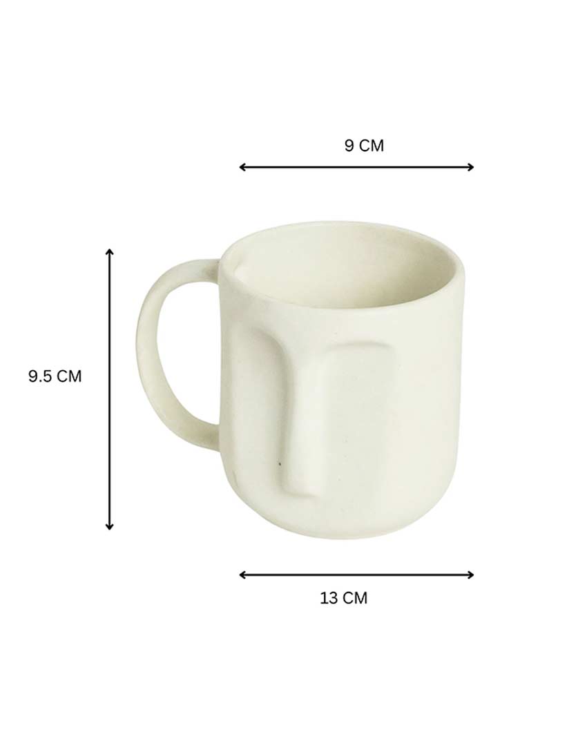 Premium Build White Shade Ceramic Face Mug | Set of 2 | 4 x 5 inches | 300ml