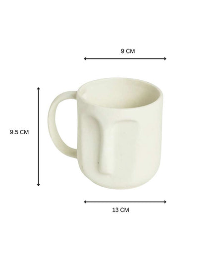 Premium Build White Shade Ceramic Face Mug | Set of 2 | 4 x 5 inches | 300ml