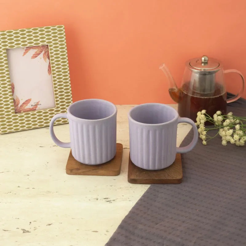 Lilac Striped Ceramic Coffee Mug  | Set of 2