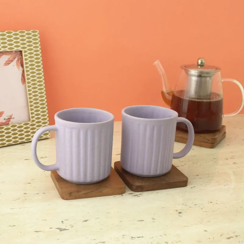 Lilac Striped Ceramic Coffee Mug  | Set of 2