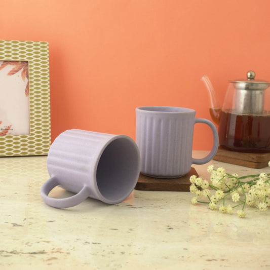 Lilac Striped Ceramic Coffee Mug  | Set of 2