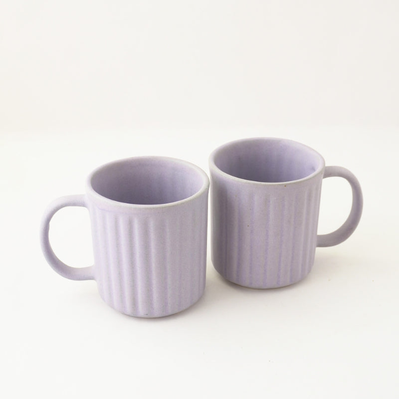 Lilac Striped Ceramic Coffee Mug  | Set of 2