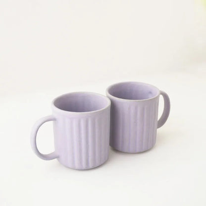 Lilac Striped Ceramic Coffee Mug  | Set of 2