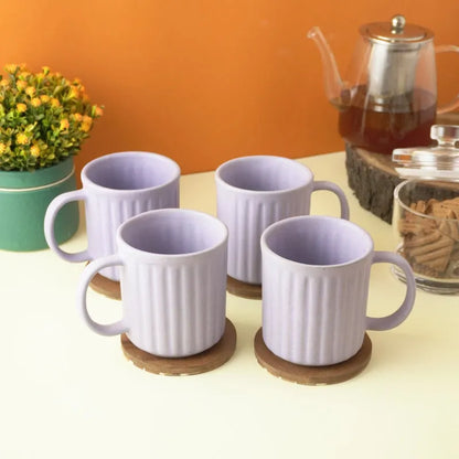 Lilac Striped Ceramic Coffee Mug  | Set of 4