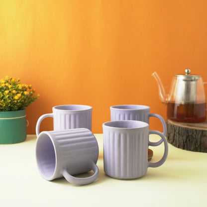 Lilac Striped Ceramic Coffee Mug  | Set of 4