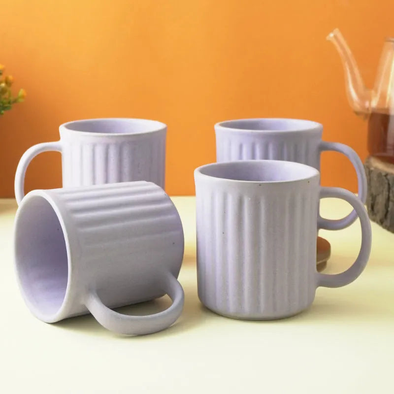 Lilac Striped Ceramic Coffee Mug  | Set of 4