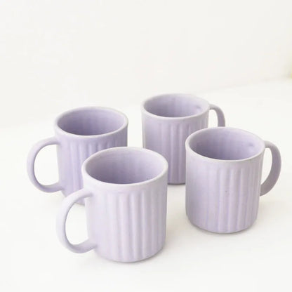 Lilac Striped Ceramic Coffee Mug  | Set of 4