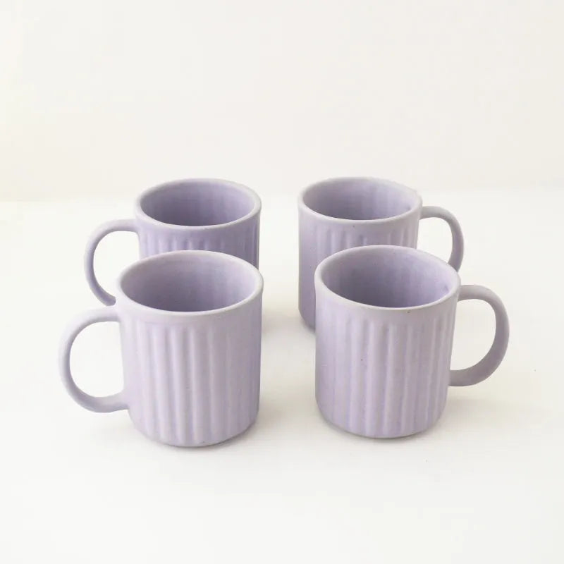 Lilac Striped Ceramic Coffee Mug  | Set of 4