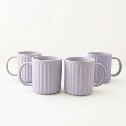 Lilac Striped Ceramic Coffee Mug  | Set of 4