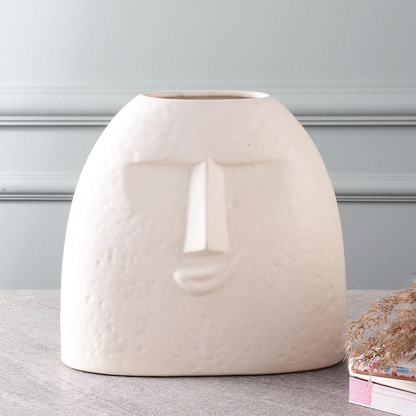 Elegant & Durable Smirk Ceramic White Vase Without Flower | 8 x 4 x 8 inches