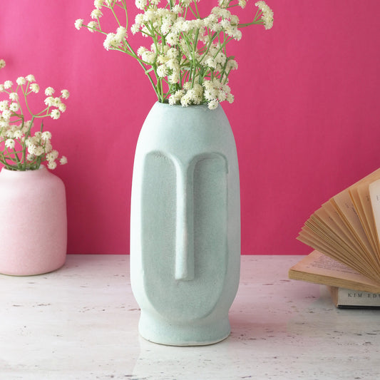 Blue Ceramic Face Vase