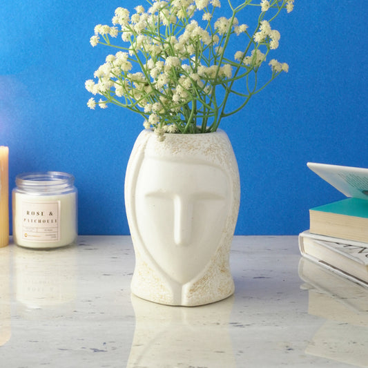 Beige Dual Shade Lady Face Ceramic Vase Default Title