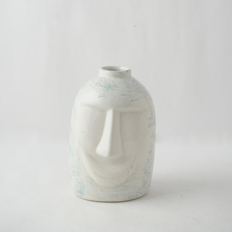 White and Blue Poker Face Ceramic Vase Default Title