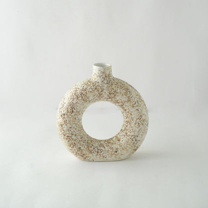 White & Brown Swatched Donut Ceramic Vase