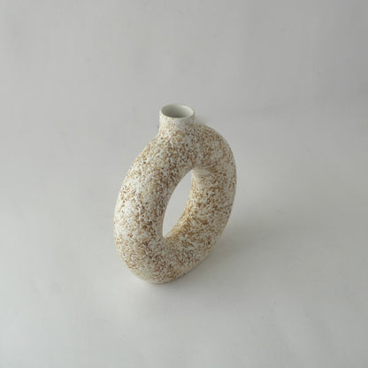 White & Brown Swatched Donut Ceramic Vase