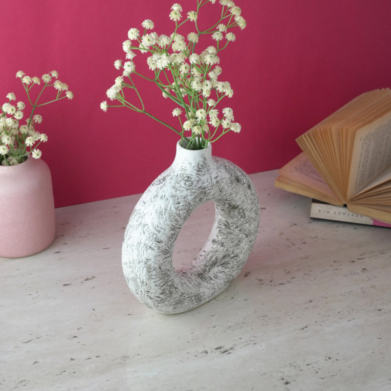 White & Black Swatched Donut Ceramic Vase