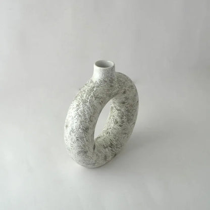 White & Black Swatched Donut Ceramic Vase