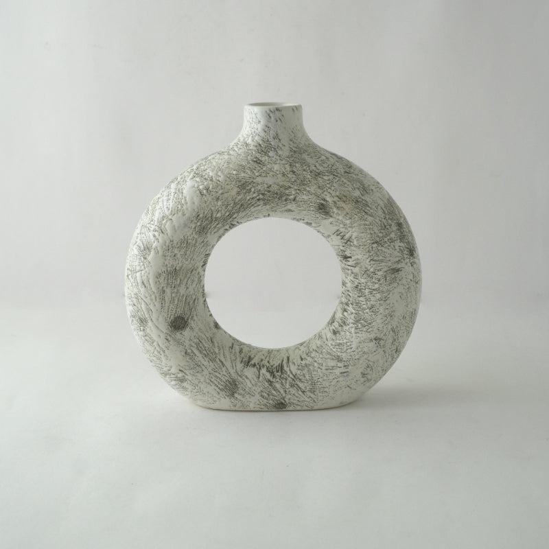 White & Black Swatched Donut Ceramic Vase