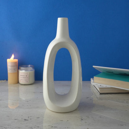 White Hollow Glossy Ceramic Vase