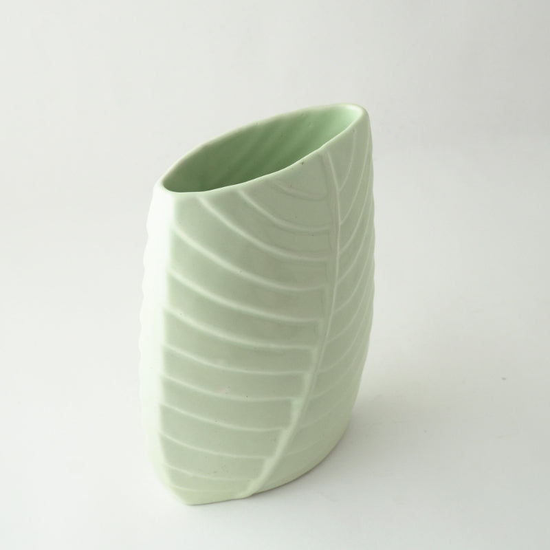 White Leaf Imprint Ceramic Vase Default Title