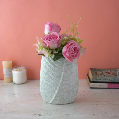 Grey Swatched Leaf Imprint Vase