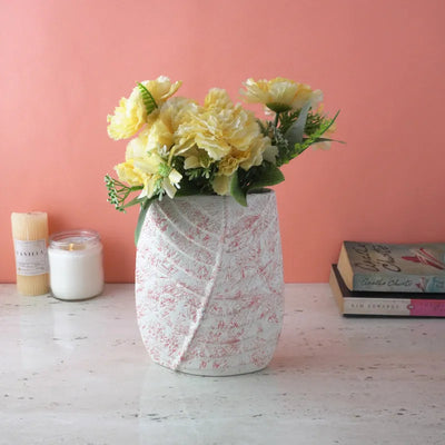 Pink Swatched Leaf Imprint Vase