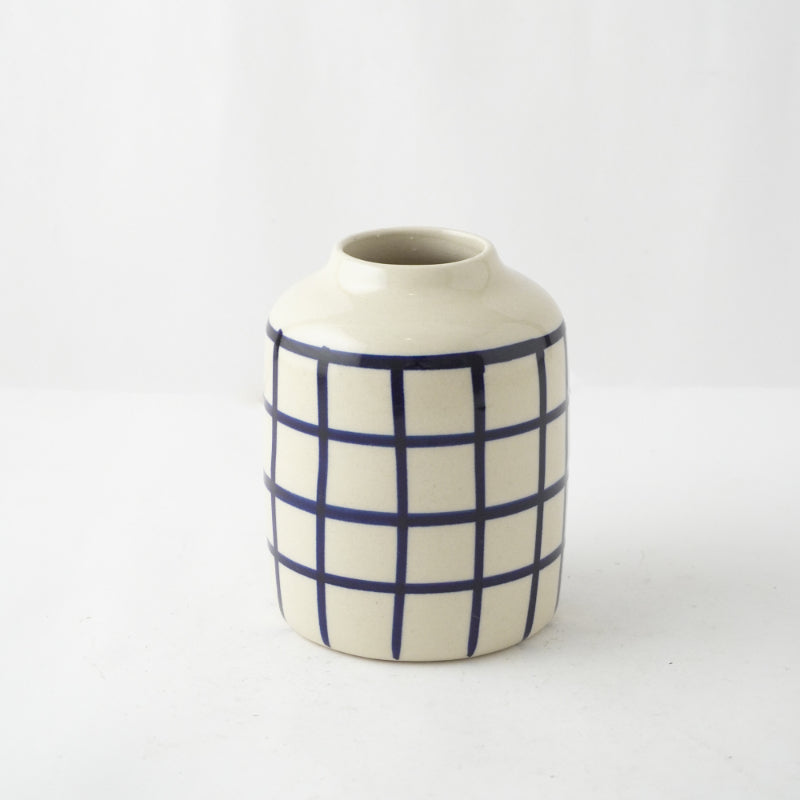 Blue Checked Vertical Ceramic Vase Default Title