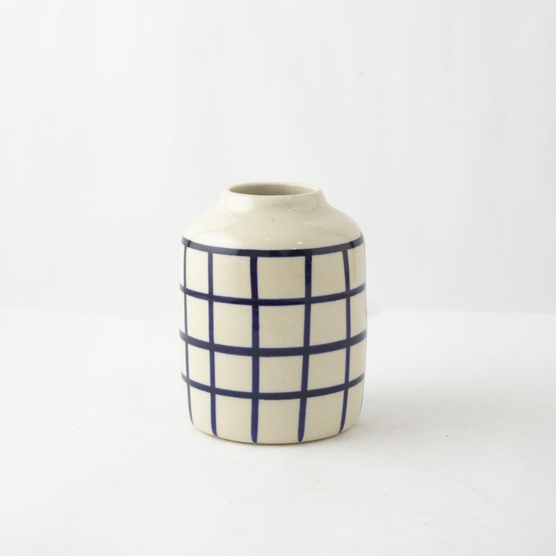 Blue Checked Vertical Ceramic Vase Default Title