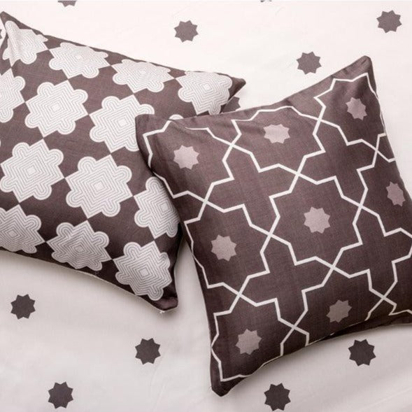 Night Grey Iktara Cotton Cushion Covers | Set of 2 | 15 x 15 inches