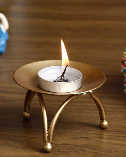 Round Metal T-Light & Pillar Candle Holder Tray | Set of 2 | 4 x 2 inches