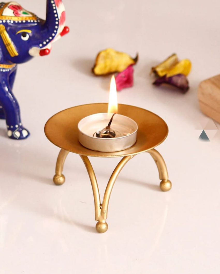 Gold Iron Handcrafted Tea Light Candle Holder Stand | Set of 4