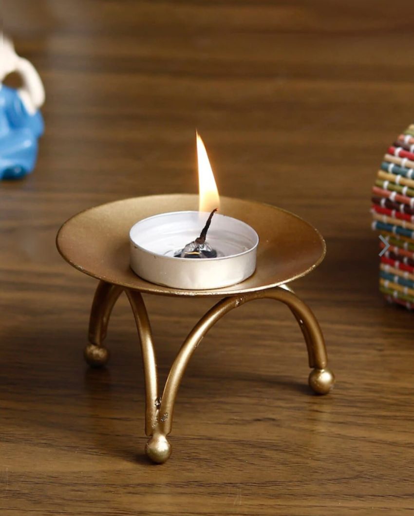 Gold Iron Handcrafted Tea Light Candle Holder Stand | Set of 4