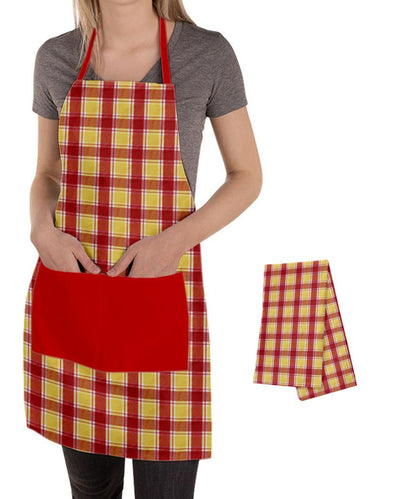 Box Checks Cotton Kitchen Aprons With Towel