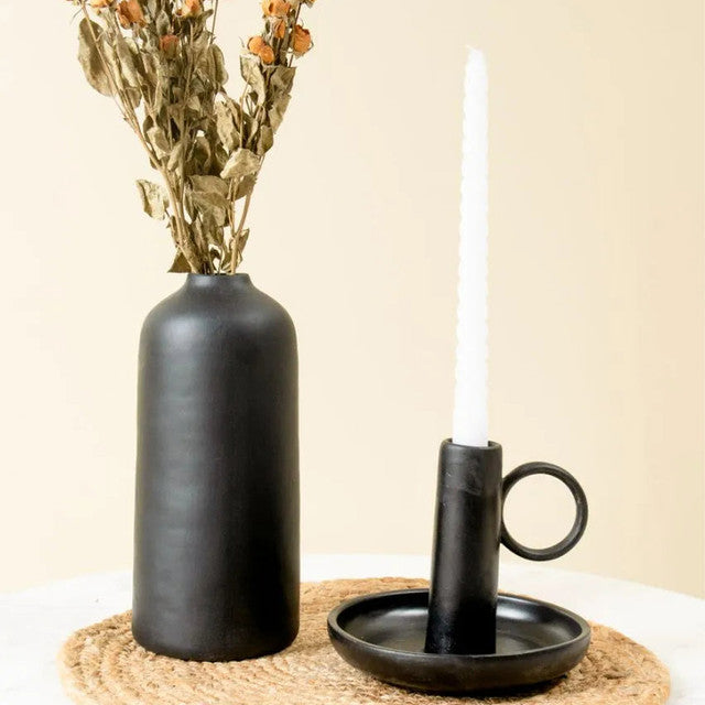 Black Radiance Vase and Candle Stand