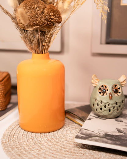 Tangerine Elegance Glass Vase with Dried Flower Bunch