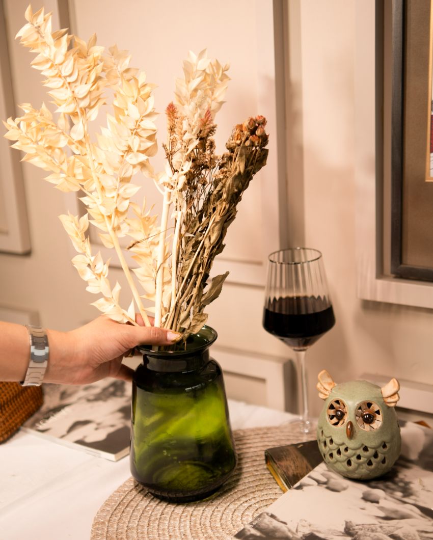 Emerald Elegance Glass Vase with Bunch