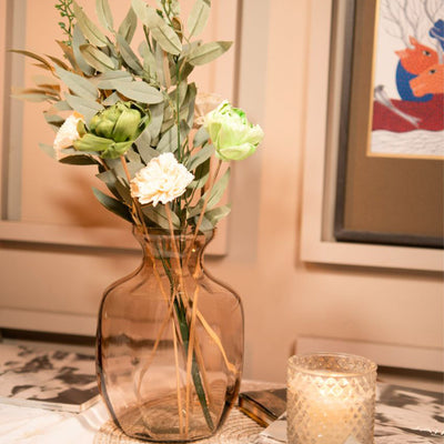 Gentle Glow Glass Vase with Bunch