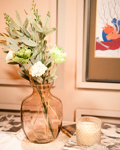 Gentle Glow Glass Vase with Bunch