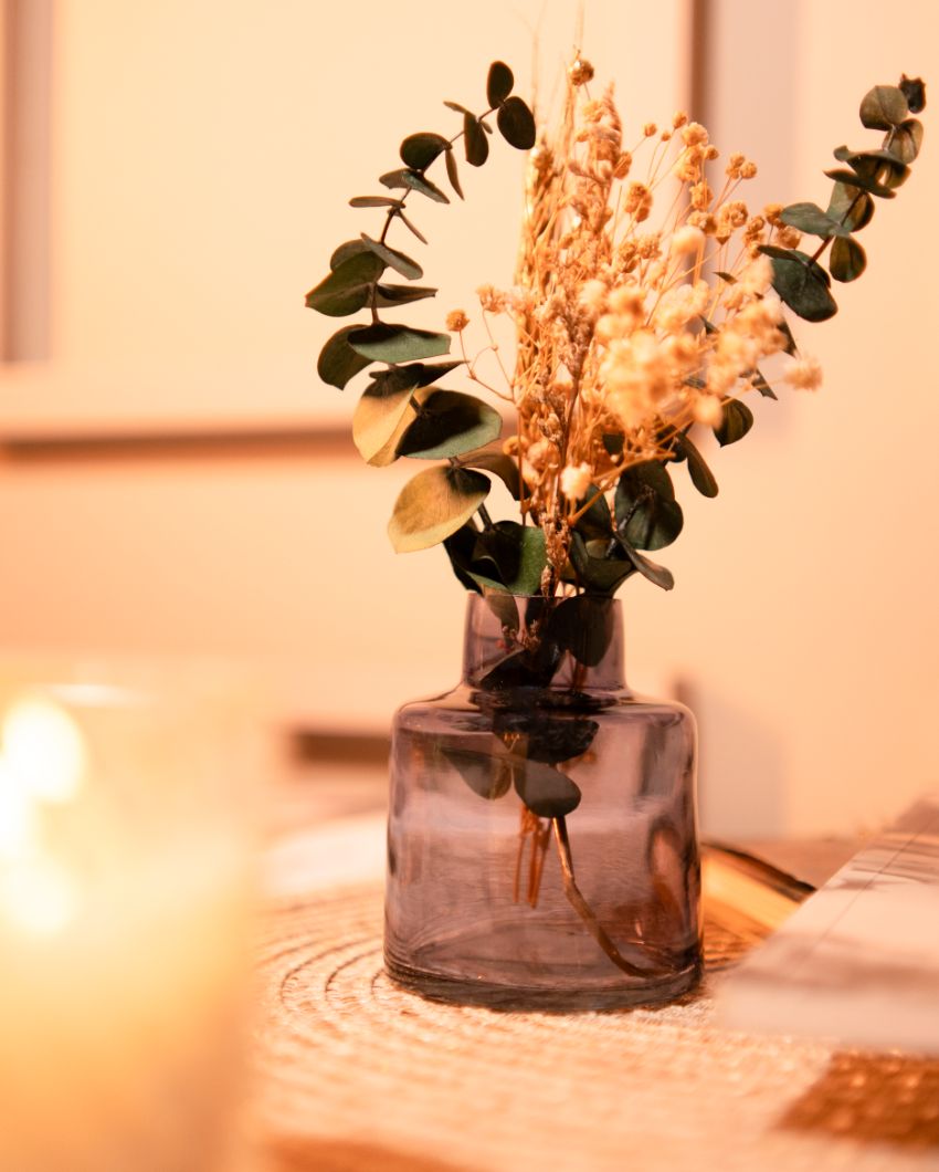 Cocoa Charm Glass Vase with Dried Bunch