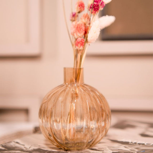 Pumpkin Glass Vase with Dried Flower Bunch