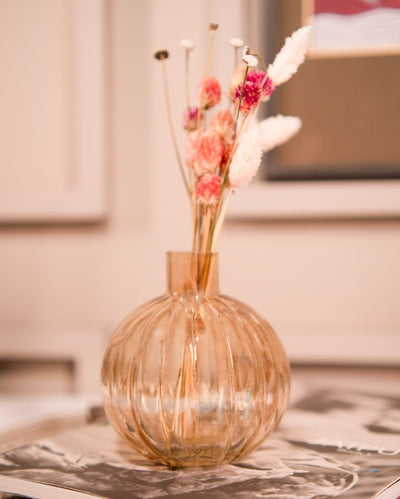 Pumpkin Glass Vase with Dried Flower Bunch