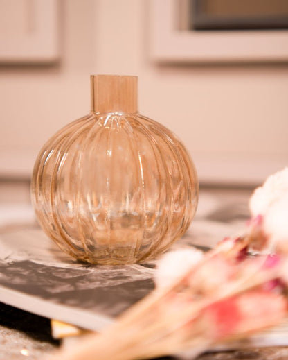 Pumpkin Glass Vase with Dried Flower Bunch