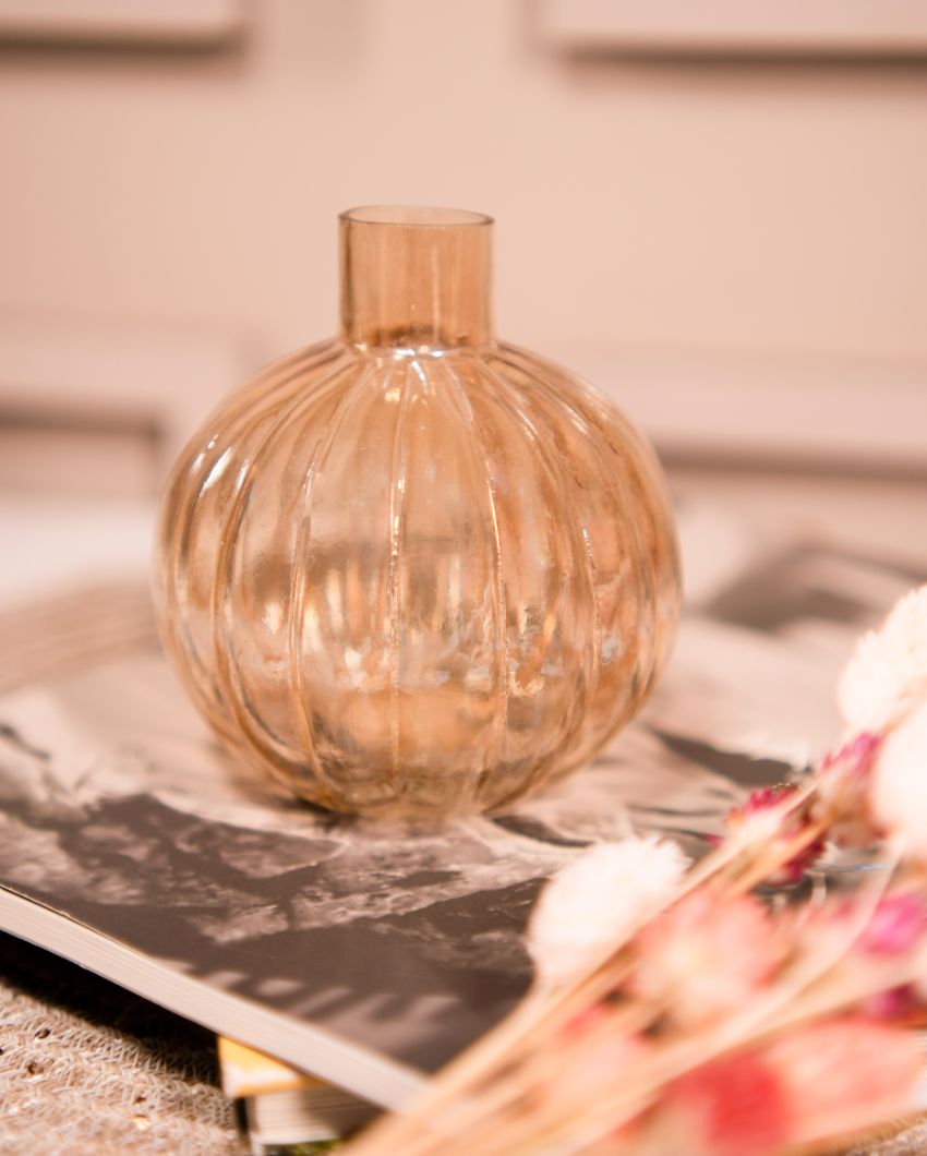 Pumpkin Glass Vase with Dried Flower Bunch