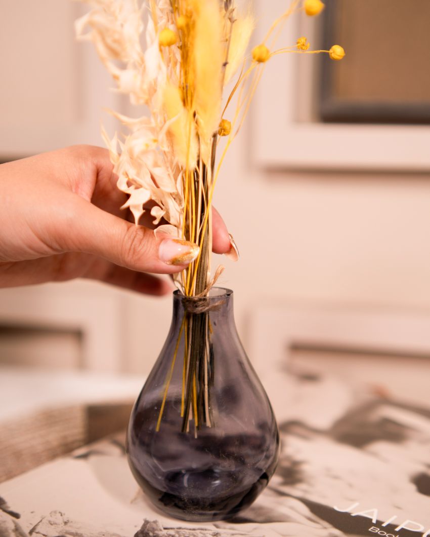 Indigo Elegance Glass Vase with Bunch