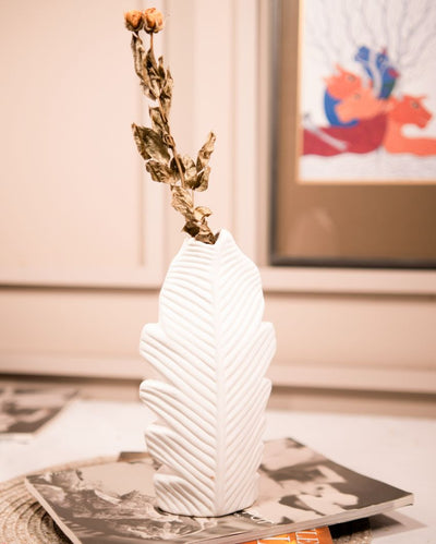 White Ceramic Leaf Vase | 6 x 10 inches